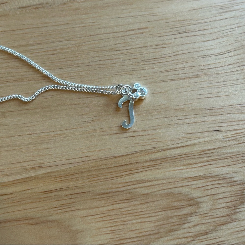 Silver “t” Initial Necklace Rhinestone Mickey Mouse Head Charm‎ 18” Chain Disney